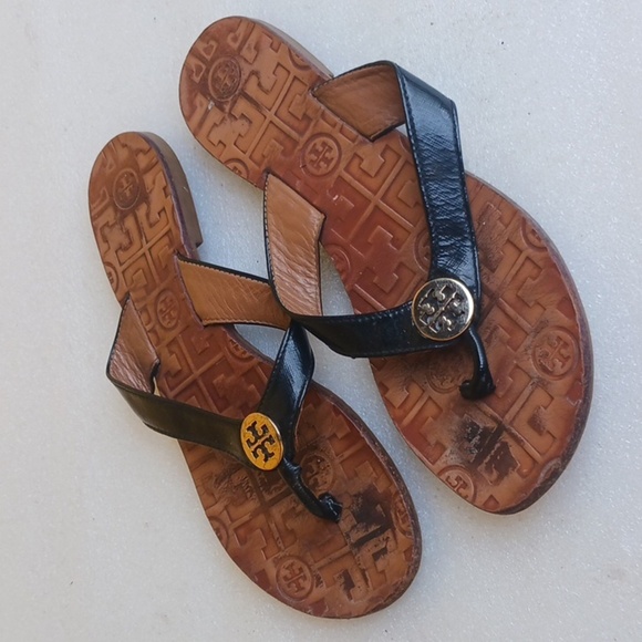 Tory Burch Black and Brown Flat Sandals - Picture 3 of 5